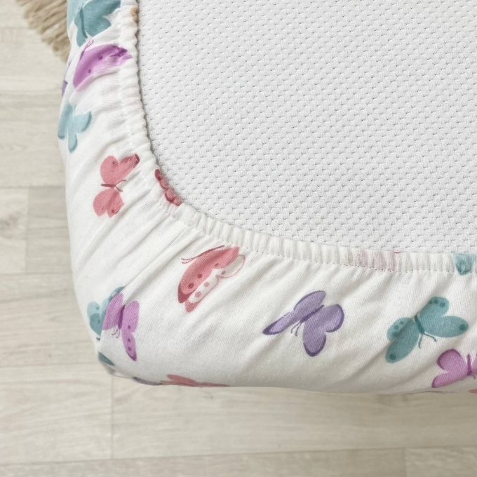 Husa saltea patuț bebe copii din bumbac 120 x 60 cm, Fluturi (5)